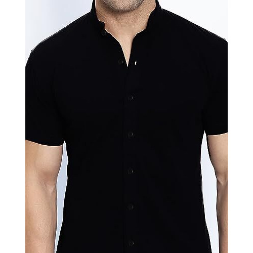 Eyebogler Mens Cotton Blend Henley Neck Half Sleeve Solid Button Style Tshirt Black