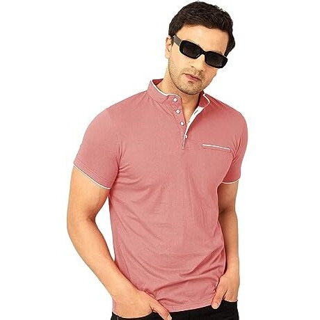 Eyebogler Cotton Blend Henley Neck Half Sleeve Solid Men Tshirt Peach White