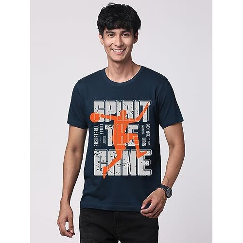 Adro Sports Design Printed T-Shirt For Men - 100% Cotton, Regular Fit, Soft Breathable Fabric. (Rn23-M-Spr-Sb_Teal_2Xl)
