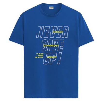 Adro Never Give Up Printed T-Shirt For Men - 100% Cotton, Regular Fit, Soft Breathable Fabric | Rn23-M-Nvr-Rb-2Xl Royal Blue