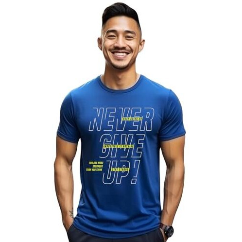 Adro Never Give Up Printed T-Shirt For Men - 100% Cotton, Regular Fit, Soft Breathable Fabric | Rn23-M-Nvr-Rb-2Xl Royal Blue
