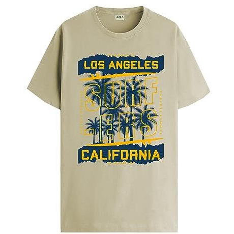 Adro La Surfers California Printed T-Shirt For Men - 100% Cotton, Regular Fit, Soft Breathable Fabric. (Rn23-M-Srf-Be_Beige_M)