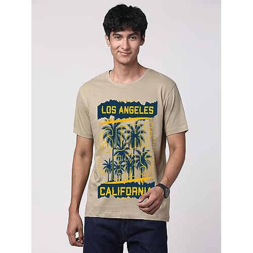 Adro La Surfers California Printed T-Shirt For Men - 100% Cotton, Regular Fit, Soft Breathable Fabric. (Rn23-M-Srf-Be_Beige_M)