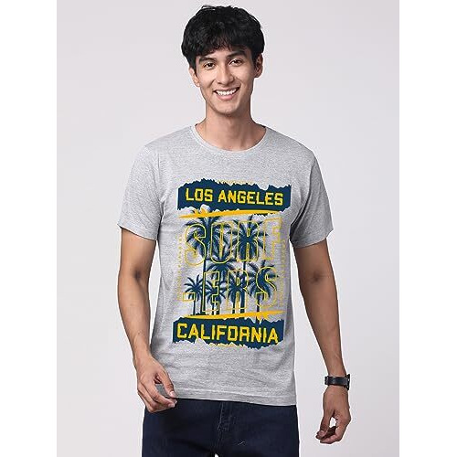 Adro La Surfers California Printed T-Shirt For Men - 100% Cotton, Regular Fit, Soft Breathable Fabric. (Rn23-M-Srf-Gr_Grey_2Xl)