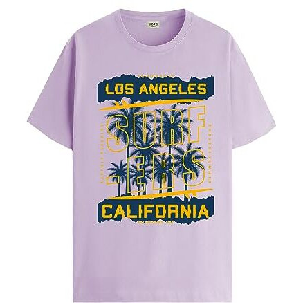 Adro La Surfers California Printed T-Shirt For Men - 100% Cotton, Regular Fit, Soft Breathable Fabric. (Rn23-M-Srf-Pu_Purple_M)