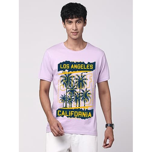 Adro La Surfers California Printed T-Shirt For Men - 100% Cotton, Regular Fit, Soft Breathable Fabric. (Rn23-M-Srf-Pu_Purple_M)