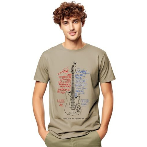 Adro Guitar Design Printed T-Shirt For Men - 100% Cotton, Regular Fit, Soft Breathable Fabric | Rn23-M-Gtr-Be-M Beige