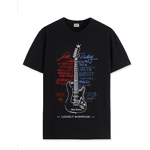 Adro Guitar Design Printed T-Shirt For Men - 100% Cotton, Regular Fit, Soft Breathable Fabric. (Rn23-M-Gtr-Bl_Black_Xl)