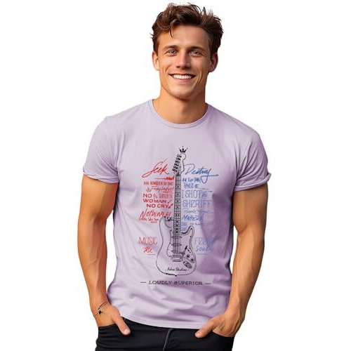 Adro Guitar Design Printed T-Shirt For Men - 100% Cotton, Regular Fit, Soft Breathable Fabric | Rn23-M-Gtr-Pu-Xl Purple