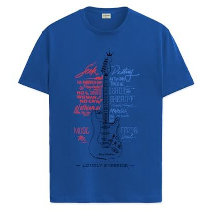 Adro Guitar Design Printed T-Shirt For Men - 100% Cotton, Regular Fit, Soft Breathable Fabric | Rn23-M-Gtr-Rb-2Xl Royal Blue