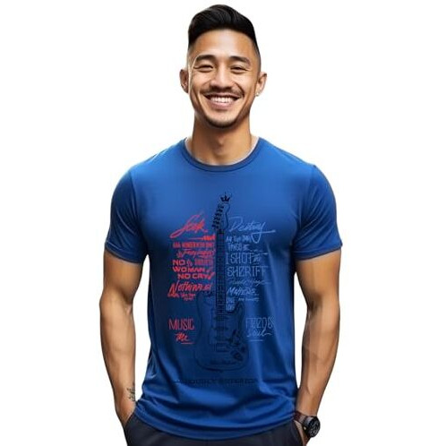 Adro Guitar Design Printed T-Shirt For Men - 100% Cotton, Regular Fit, Soft Breathable Fabric | Rn23-M-Gtr-Rb-M Royal Blue