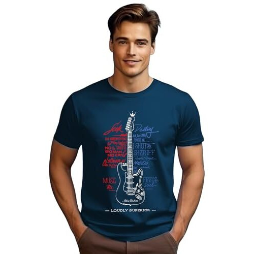Adro Guitar Design Printed T-Shirt For Men - 100% Cotton, Regular Fit, Soft Breathable Fabric | Rn23-M-Gtr-Sb-Xl Teal