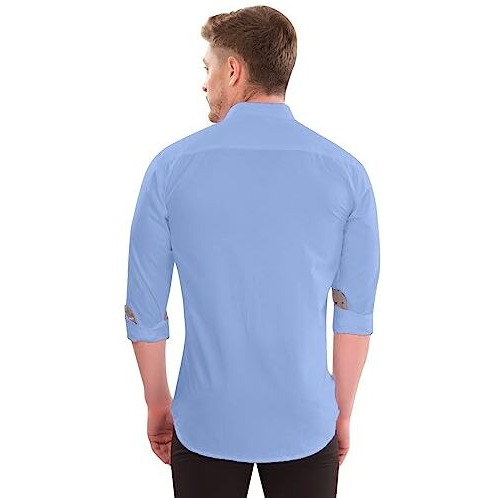 Lookmark Men's Cotton Blend Blue Color Stitched Solid Full Sleeve Shirt(Amzn-Shirt 54-M)