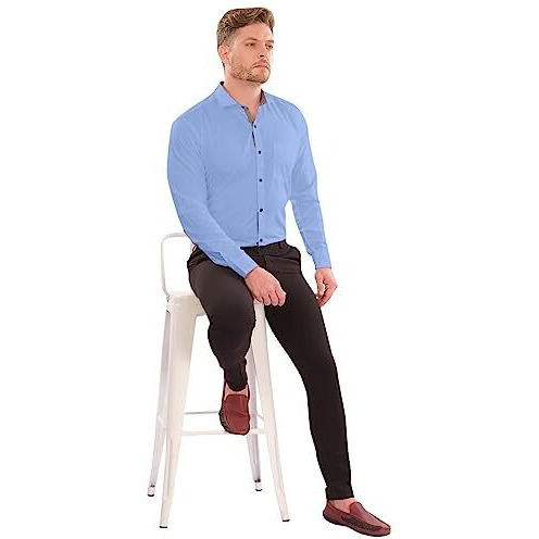Lookmark Men's Cotton Blend Blue Color Stitched Solid Full Sleeve Shirt(Amzn-Shirt 54-M)