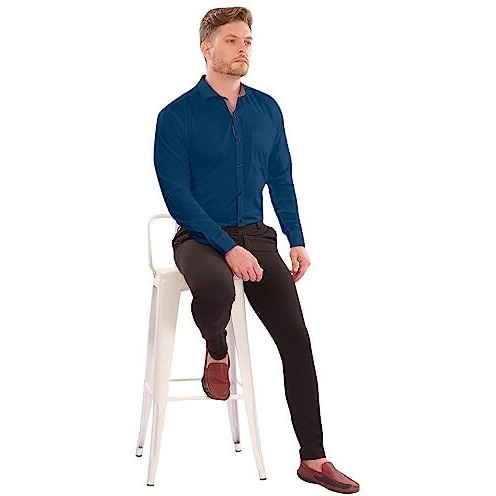 Lookmark Men's Cotton Blend Dark Turqouise Color Stitched Solid Full Sleeve Shirt(Amzn-Shirt 56-L)