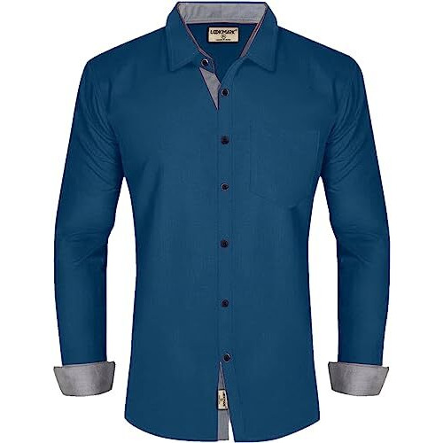 Lookmark Men's Cotton Blend Dark Turqouise Color Stitched Solid Full Sleeve Shirt(Amzn-Shirt 56-Xxl)
