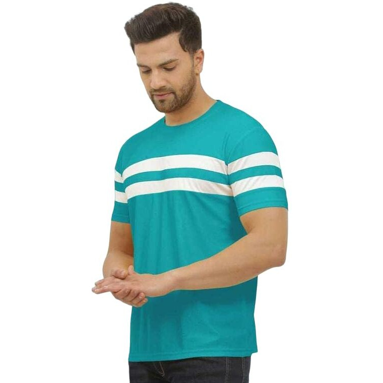Lookmark Men's Combo Cotton Blend Sky Blue & Black Color Printed Striped Polo Tshirt(Mt04-Mt10)
