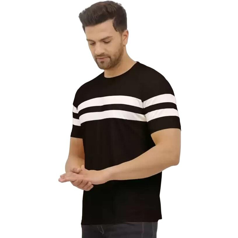 Lookmark Men's Combo Cotton Blend Sky Blue & Black Color Printed Striped Polo Tshirt(Mt04-Mt10)