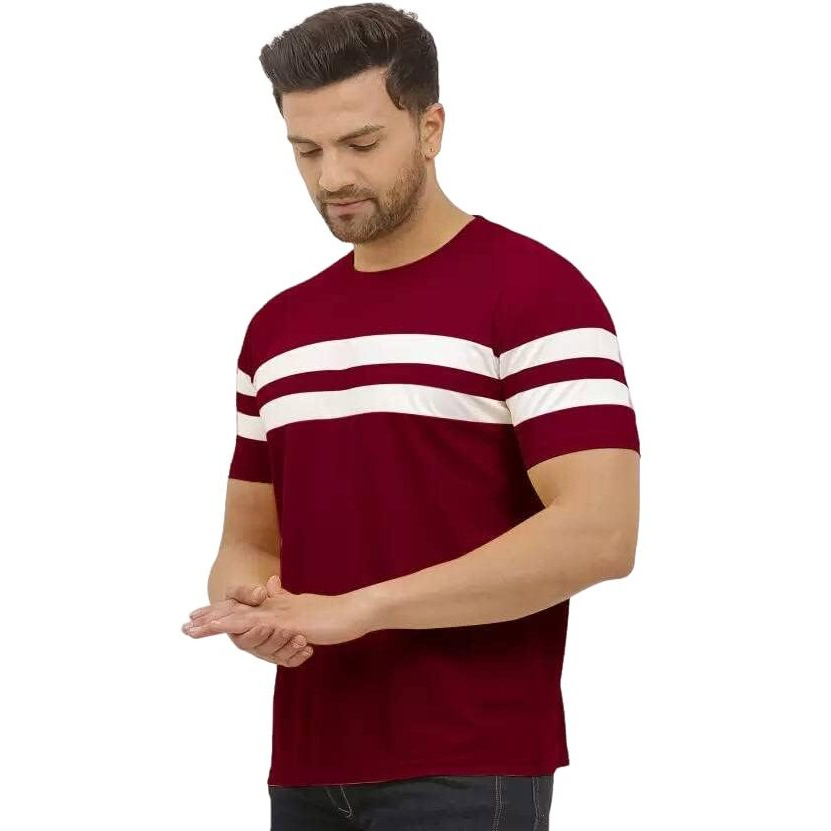 Lookmark Men's Combo Cotton Blend Sky Blue & Maroon Color Printed Striped Polo Tshirt(Mt04-Mt09)