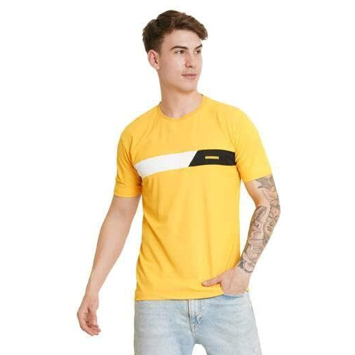 Lookmark Men's Combo Cotton Blend Sky Blue & Yellow Color Printed Striped Polo Tshirt(Mt04-Mt02)