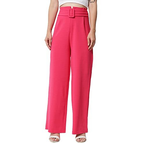Kotty Women Regular Length Rose Pink Solid Trousers(Rose Pink,28)