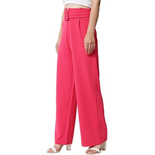 Kotty Women Regular Length Rose Pink Solid Trousers(Rose Pink,28)