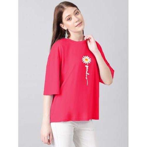 Kotty Women's Cotton Blend Printed Oversized T-Shirts