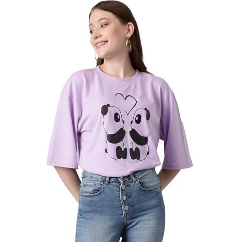 Kotty Women's Cotton Blend Printed Oversized T-Shirts