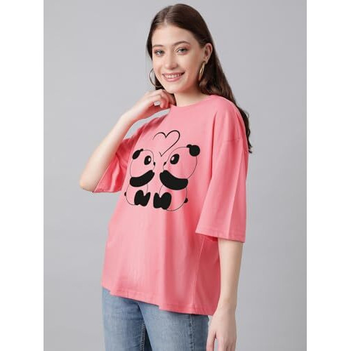 Kotty Women's Cotton Blend Printed Oversized T-Shirts