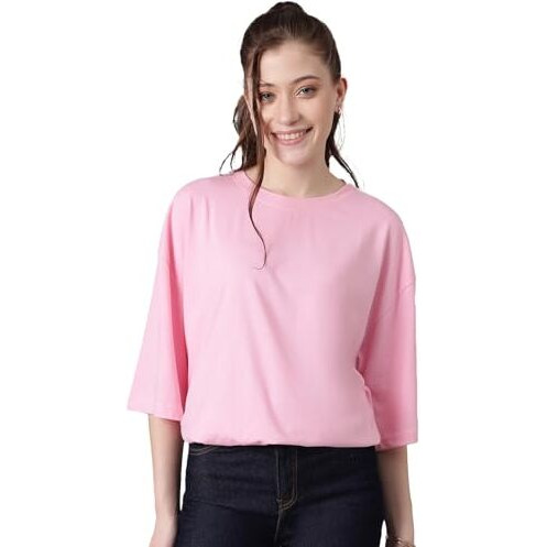 Kotty Women's Cotton Blend Solid Oversized T-Shirts