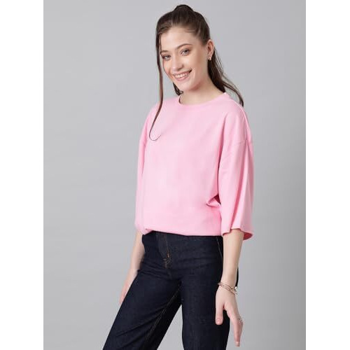 Kotty Women's Cotton Blend Solid Oversized T-Shirts