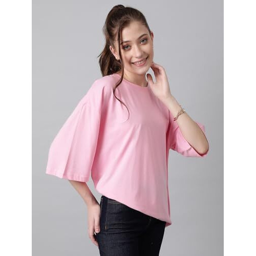 Kotty Women's Cotton Blend Solid Oversized T-Shirts