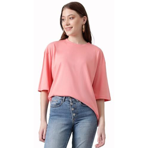 Kotty Women's Cotton Blend Solid Oversized T-Shirts
