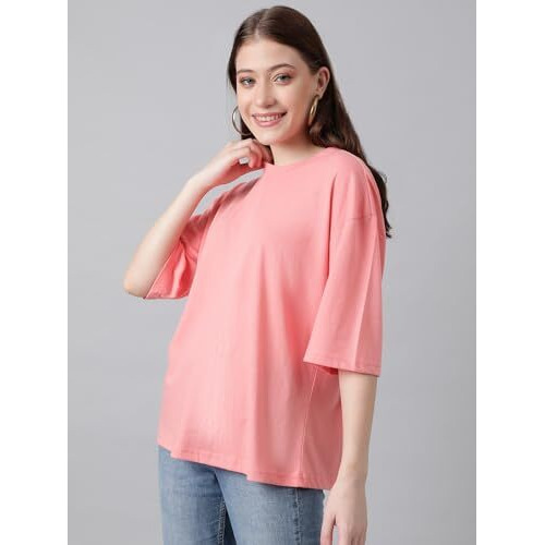 Kotty Women's Cotton Blend Solid Oversized T-Shirts