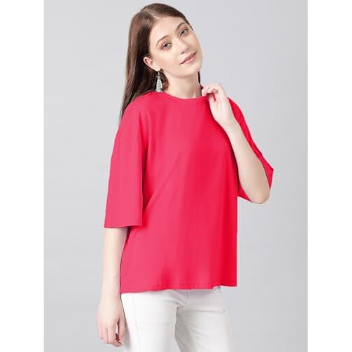 Kotty Women's Cotton Blend Solid Oversized T-Shirts
