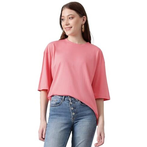 Kotty Women's Cotton Blend Solid Oversized T-Shirts