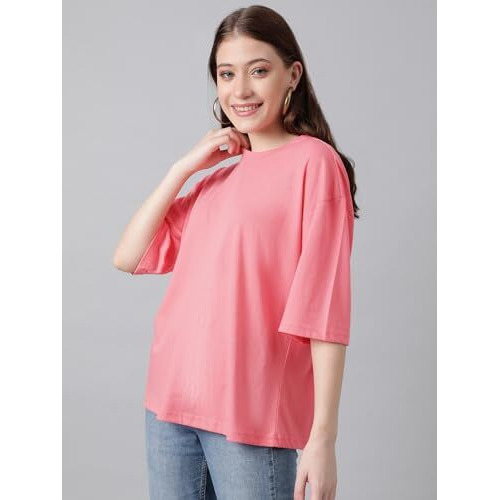 Kotty Women's Cotton Blend Solid Oversized T-Shirts