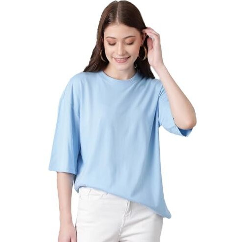 Kotty Women's Cotton Blend Solid Oversized T-Shirts