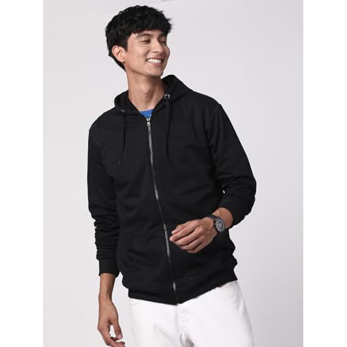 Adro Mens Cotton Solid Zipper Hoodie Sweatshirts (Zh23-Pln-Bl_Black_2Xl)
