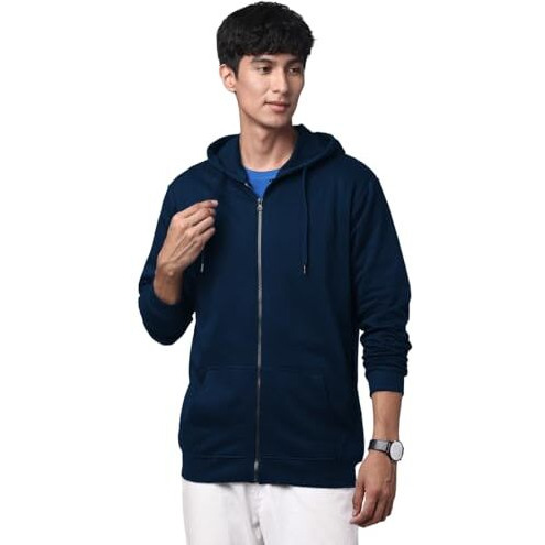 Adro Mens Cotton Solid Zipper Hoodie Sweatshirts (Zh23-Pln-Nb_Navy_2Xl)