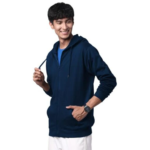Adro Mens Cotton Solid Zipper Hoodie Sweatshirts (Zh23-Pln-Nb_Navy_2Xl)