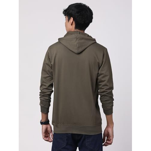 Adro Mens Cotton Solid Zipper Hoodie Sweatshirts (Zh23-Pln-Ol_Olive_M)
