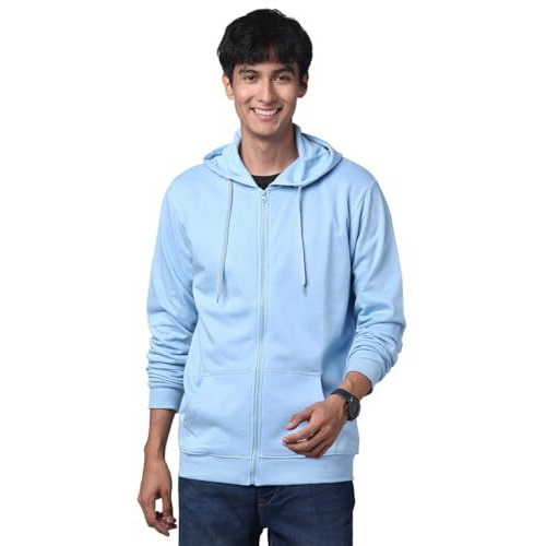 Adro Mens Cotton Solid Zipper Hoodie Sweatshirts (Zh23-Pln-Sk_Skyblue_M)