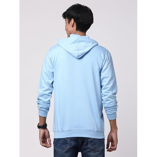 Adro Mens Cotton Solid Zipper Hoodie Sweatshirts (Zh23-Pln-Sk_Skyblue_M)