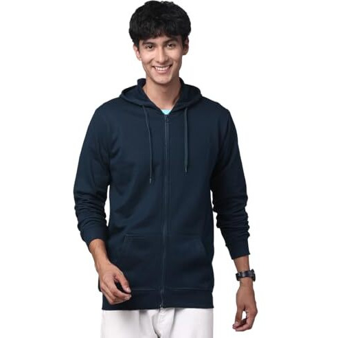 Adro Mens Cotton Solid Zipper Hoodie Sweatshirts (Zh23-Pln-Sb_Teal_L)