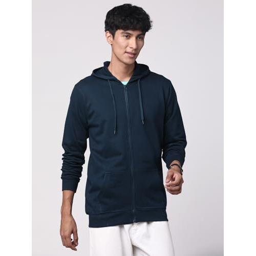 Adro Mens Cotton Solid Zipper Hoodie Sweatshirts (Zh23-Pln-Sb_Teal_L)