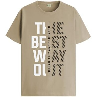 Adro Motivational Quote Printed T-Shirt For Men - 100% Cotton, Regular Fit, Soft Breathable Fabric | Rn23-M-Best-Be-M Beige