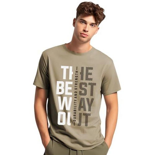 Adro Motivational Quote Printed T-Shirt For Men - 100% Cotton, Regular Fit, Soft Breathable Fabric | Rn23-M-Best-Be-M Beige