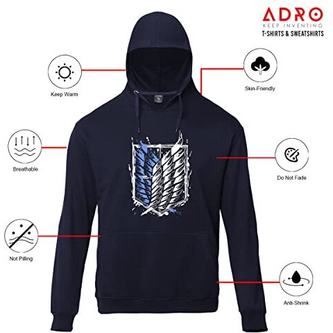 Adro Men's Cotton Neck Hooded Sweatshirt (H22-M-Winn-Nb_Navy_Xl)