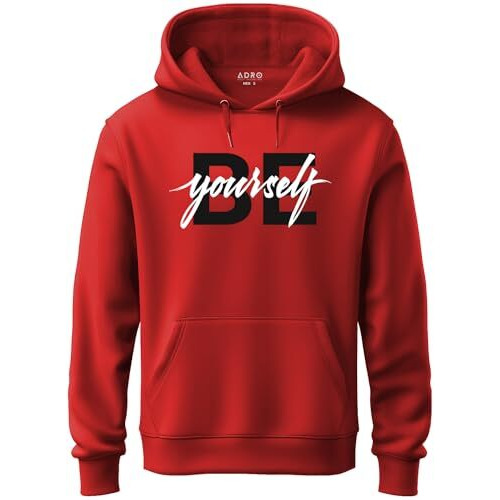 Adro Men's Cotton Neck Hooded Sweatshirt (H20-M-Byo-Rd_Red_M)